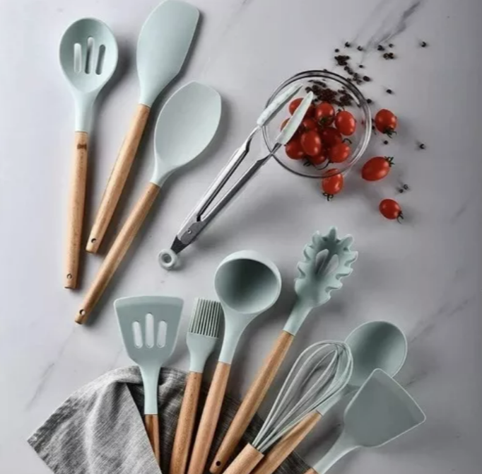 SET 12 UTENSILIOS COCINA MANGO SILICONA Y MADERA REPOSTERÍA. VERDE - 3