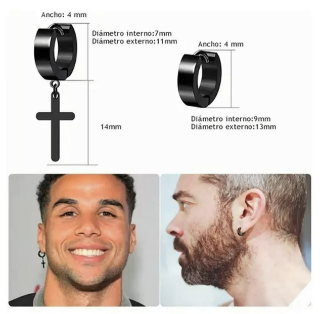 PACK X8 PARES ARETES HOMBRE RIQUI CON PIERCING ARRACADAS HOMBRE - 2