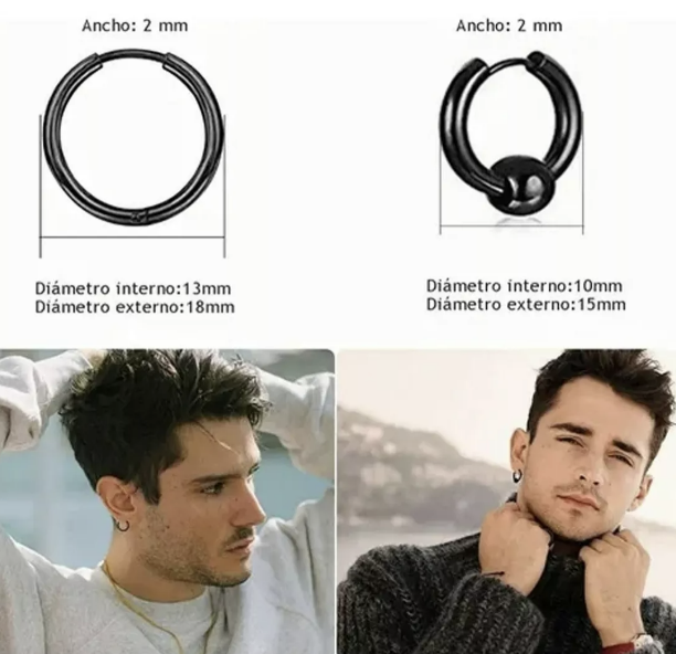 PACK X8 PARES ARETES HOMBRE RIQUI CON PIERCING ARRACADAS HOMBRE - 3