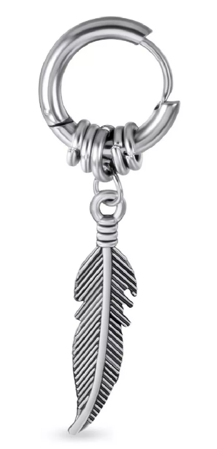 AROS RIQUI MUJER HOMBRE ARGOLLA PLUMA COLGANTE PLATA - 2