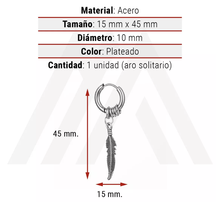 AROS RIQUI MUJER HOMBRE ARGOLLA PLUMA COLGANTE PLATA - 3