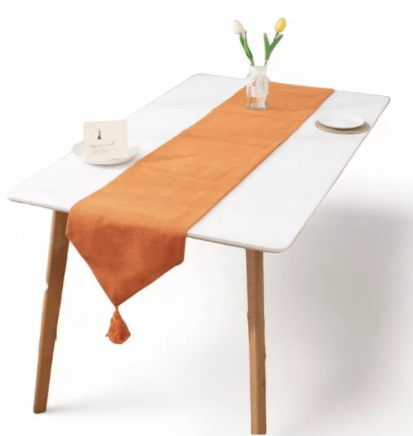 CAMINO DE MESA EN LINO CON BORLA MEDIDA 33X180CM COMEDOR NARANJA - 1