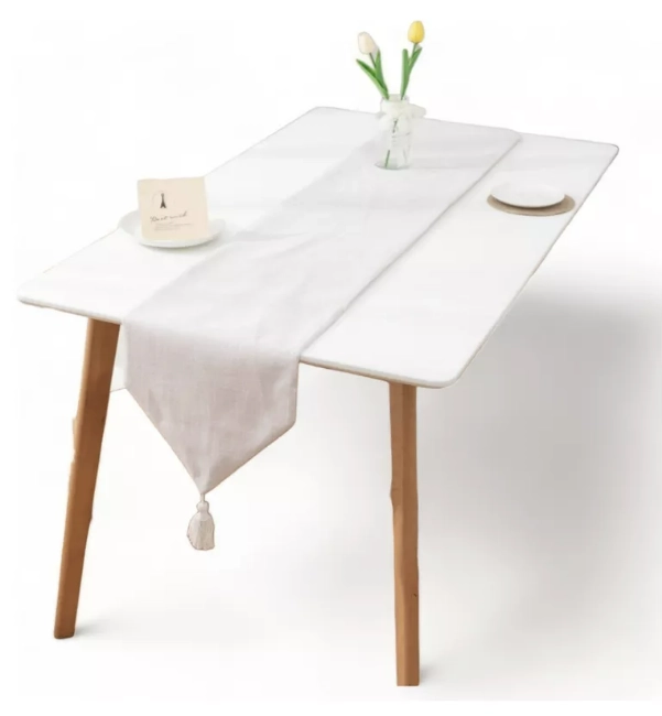 CAMINO DE MESA EN LINO CON BORLA MEDIDA 33X180CM COMEDOR CREMA - 1