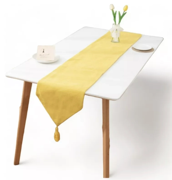 CAMINO DE MESA EN LINO CON BORLA MEDIDA 33X180CM COMEDOR  AMARILLO - 1