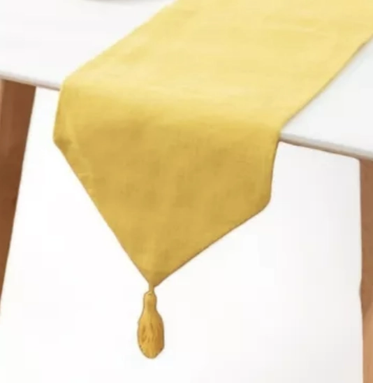 CAMINO DE MESA EN LINO CON BORLA MEDIDA 33X180CM COMEDOR  AMARILLO - 2
