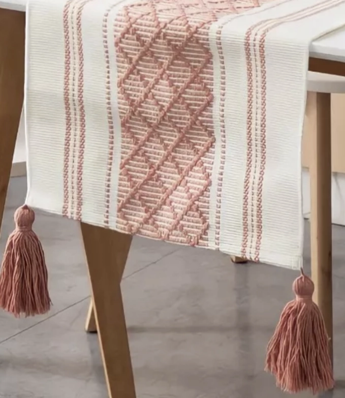 CAMINO DE MESA MEDIDA 37X180CM TEJIDO BORDADO POLIESTER ROSADO LINEAS - 2