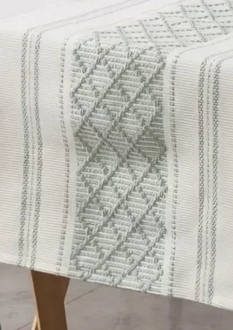 CAMINO DE MESA MEDIDA 37X180CM TEJIDO BORDADO POLIESTER VERDE CLARO LINEAS - 2