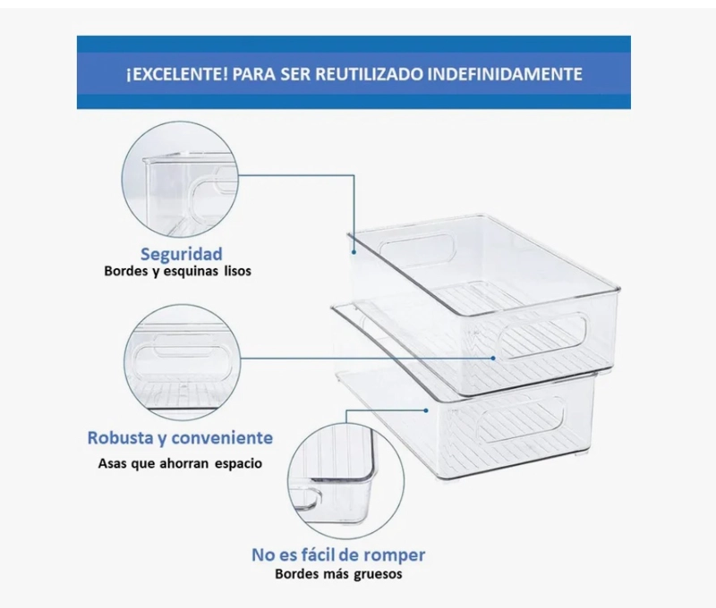 ORGANIZADOR REFRIGERADOR COCINA SET 6 CONTENEDORES CON TAPA - 4
