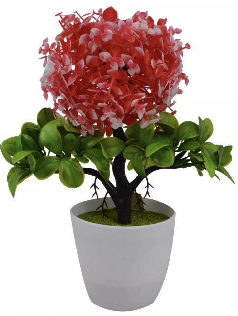 PLANTA BOLA DE ROSAS ARTIFICIAL MACETERO DECORACIÓN 28CM ROJO - 1