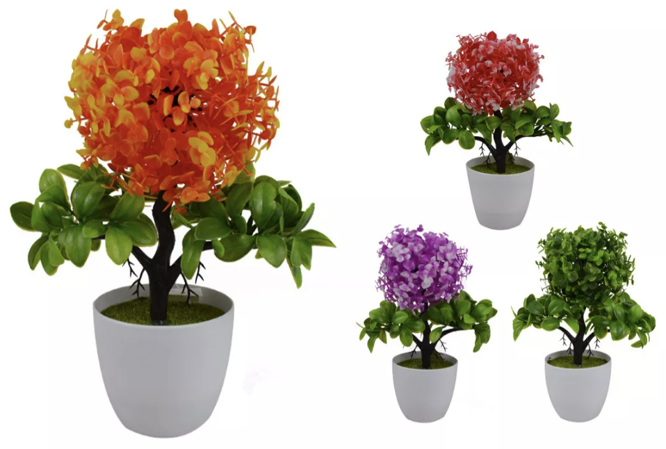 PLANTA BOLA DE ROSAS ARTIFICIAL MACETERO DECORACIÓN 28CM ROJO - 2