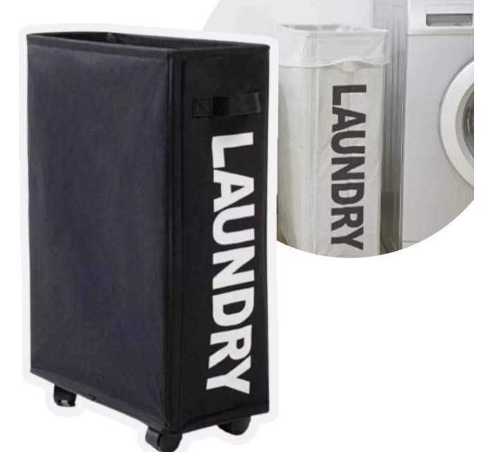 CANASTO DE ROPA SUCIA CON RUEDAS LAUNDRY LAVANDERIA - 1
