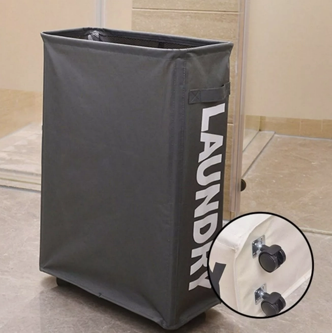 CANASTO DE ROPA SUCIA CON RUEDAS LAUNDRY LAVANDERIA - 2
