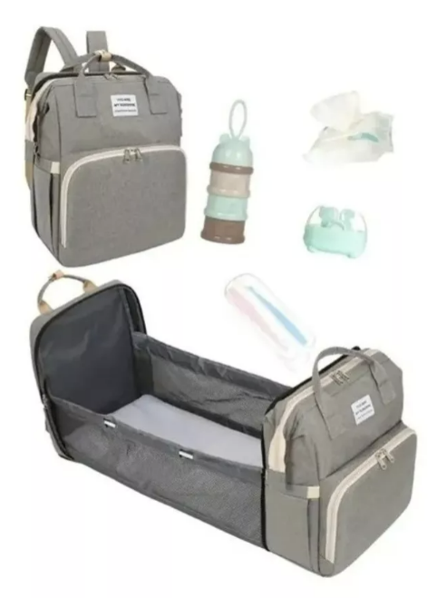 MOCHILA RIQUI 3 EN 1 PAÑALERA CUNA Y MUDADOR PORTÁTIL BEBÉS CELESTE - 2