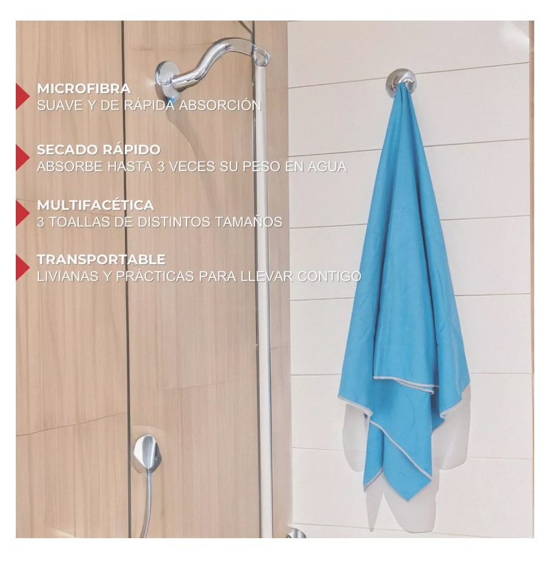 Toalla Microfibra Set 3 Fitnics Secado Rapido +estuche Viaje - 4