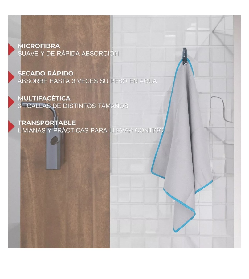 Toalla Microfibra Set 3 Fitnics Secado Rapido +estuche Viaje - 6