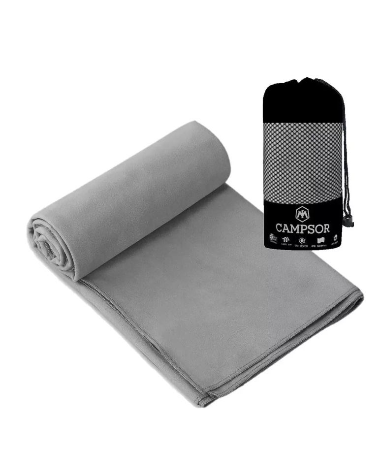 Toalla De Microfibra Camping Secado Rapido Portatil 80x160cm Color Gris - 1