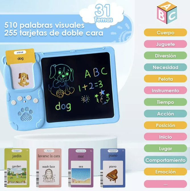 TABLERO DIDÁCTICO RIQUI CON 255 TARJETAS ESPAÑOL-INGLÉS PARA NIÑOS - 2