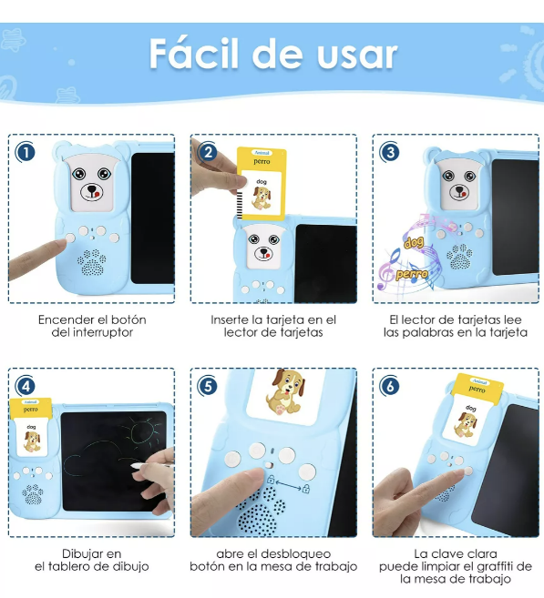 TABLERO DIDÁCTICO RIQUI CON 255 TARJETAS ESPAÑOL-INGLÉS PARA NIÑOS - 3