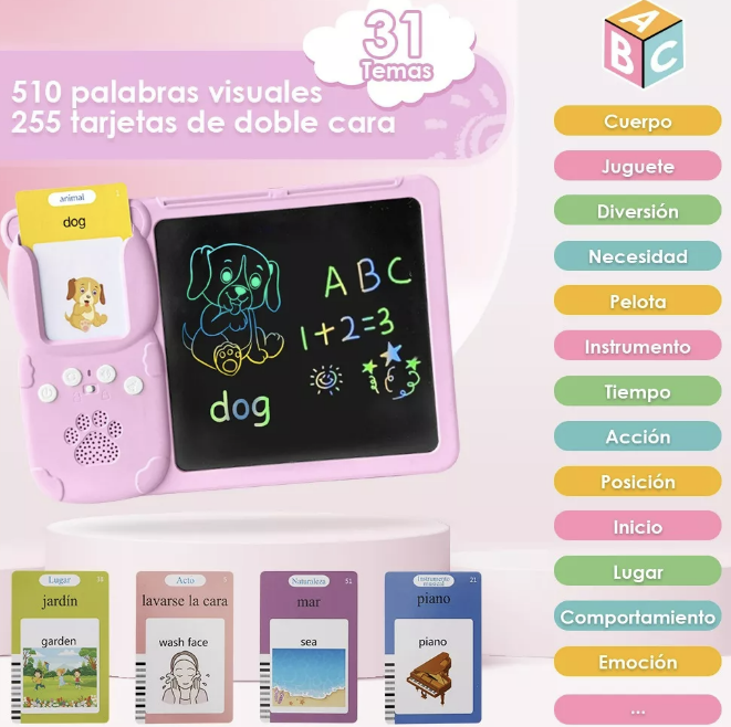TABLERO DIDÁCTICO RIQUI CON 255 TARJETAS ESPAÑOL-INGLÉS PARA NIÑOS - 2