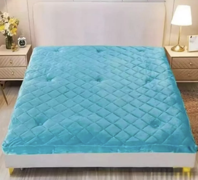 CUBRECOLCHÓN RIQUI 2 PLAZAS CELESTE PLUSH ACOLCHADO RM3 - 1