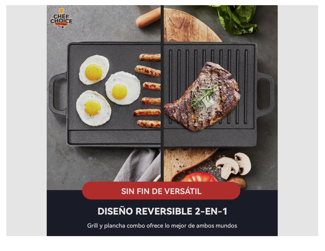 2 En 1 Plancha Churrasquera Reversible Hierro Fundido 50cm - 2