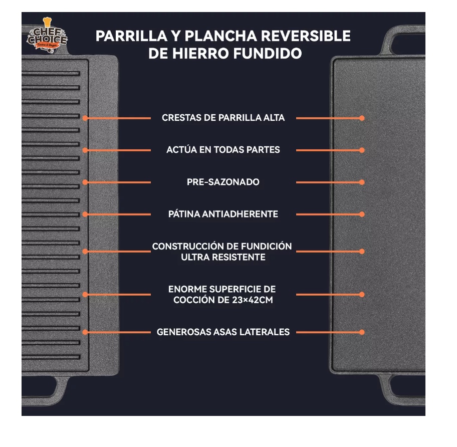 2 En 1 Plancha Churrasquera Reversible Hierro Fundido 50cm - 6