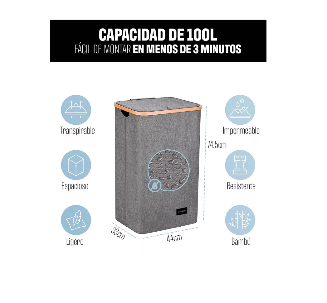CESTA RIQUI CANASTO ROPA SUCIA PLEGABLE - 3