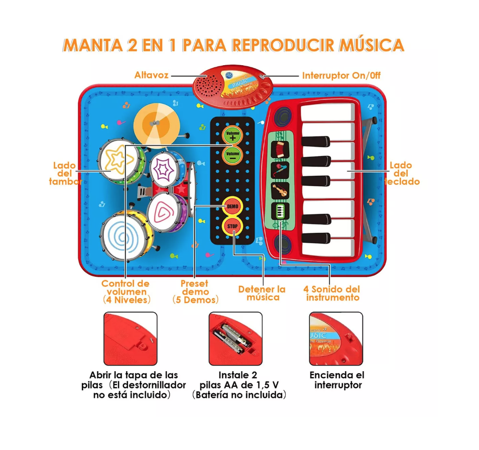 ALFOMBRA RIQUI MUSICAL PIANO Y TAMBOR JUGUETE NIÑOS 70X45 CM - 4