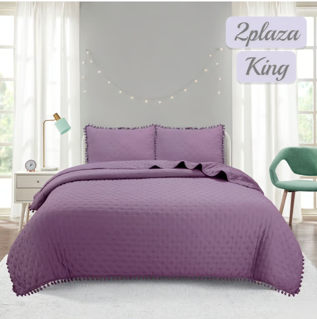 CUBRECAMA RIQUI MICROFIBRA MORADO QUILT ALGODON KING - 3