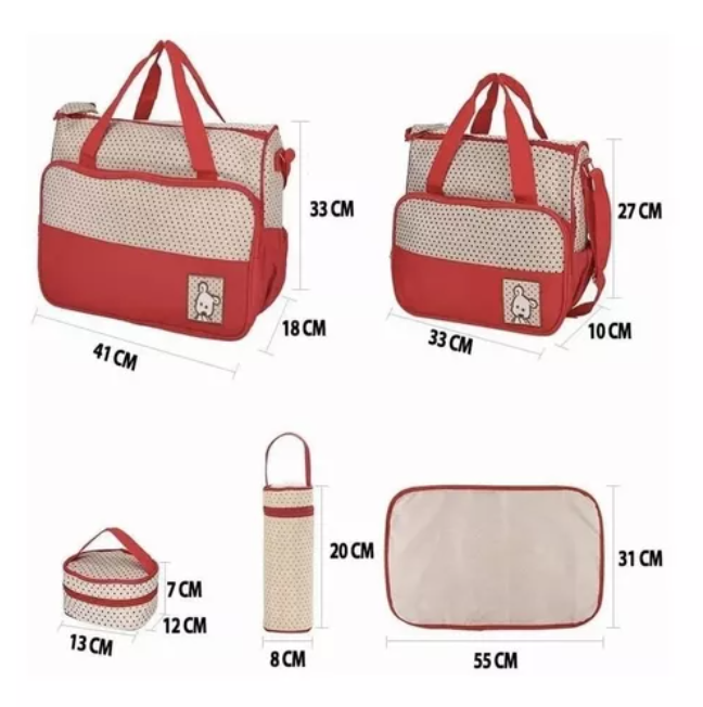 BOLSO RIQUI MATERNAL 5 PIEZAS ROJO - 4