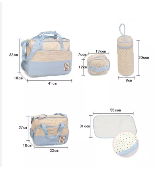 BOLSO RIQUI MATERNAL 5 PIEZAS CELESTE - 4