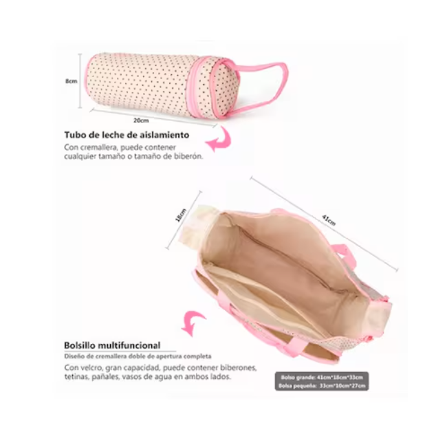 BOLSO RIQUI MATERNAL 5 PIEZAS ROSADO - 3