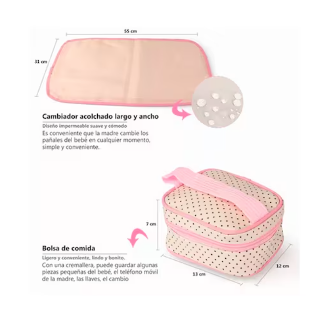 BOLSO RIQUI MATERNAL 5 PIEZAS ROSADO - 4