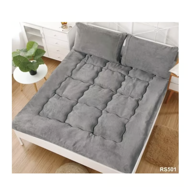 CUBRECOLCHÓN RIQUI 2 PLAZAS ALGODÓN GRIS ACOLCHADO + FUNDAS - 3