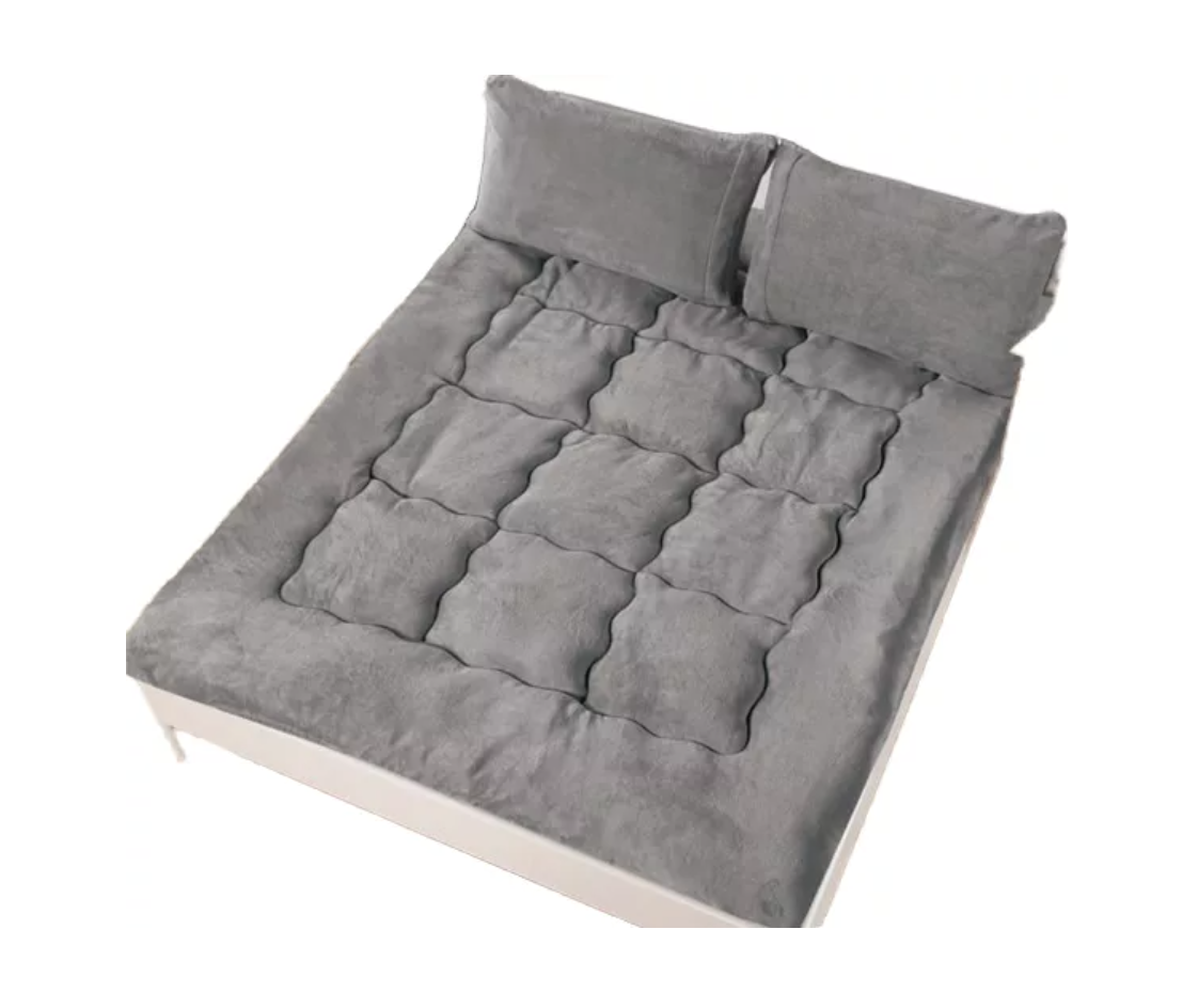 CUBRECOLCHÓN RIQUI 2 PLAZAS ALGODÓN GRIS ACOLCHADO + FUNDAS - 4