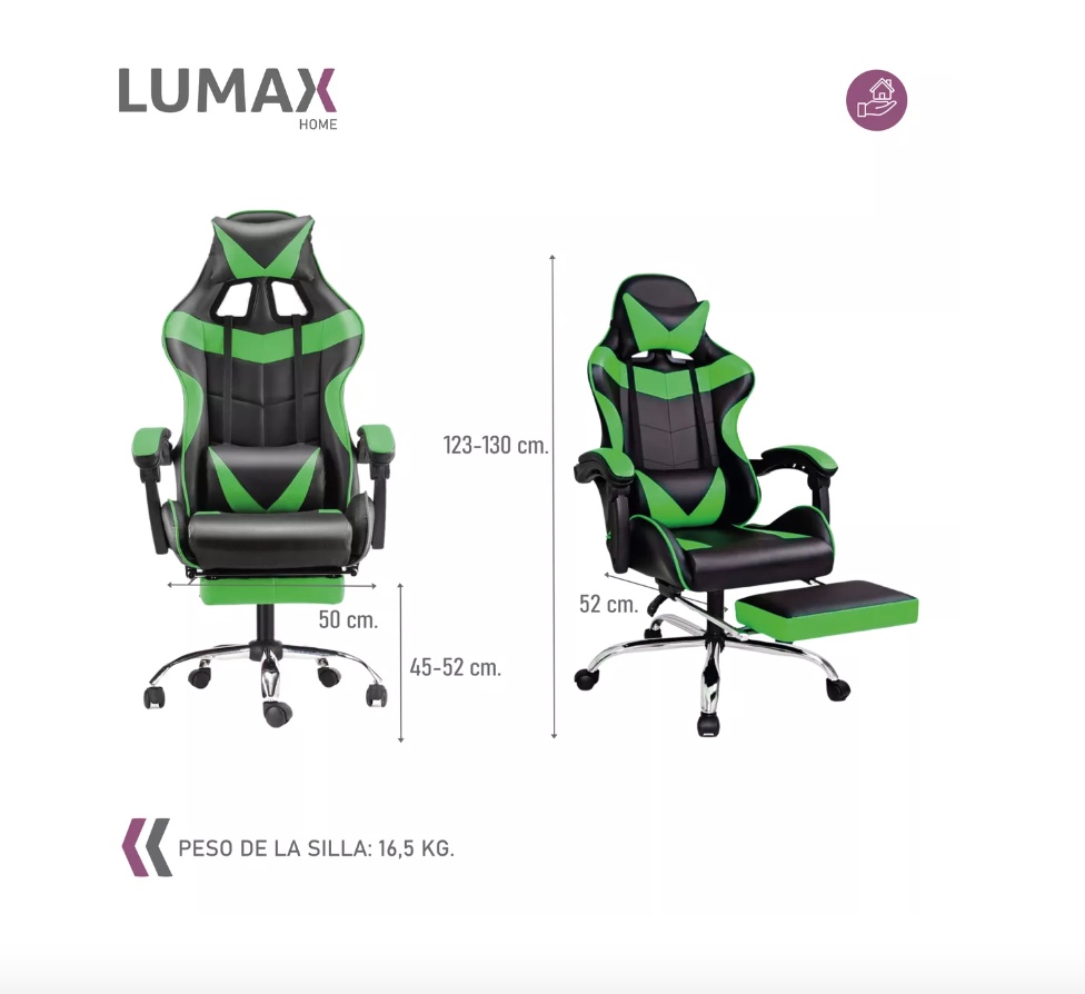 SILLA GAMER LUMAX ROM CON APOYAPIES VARIOS COLORES METINCA - 3