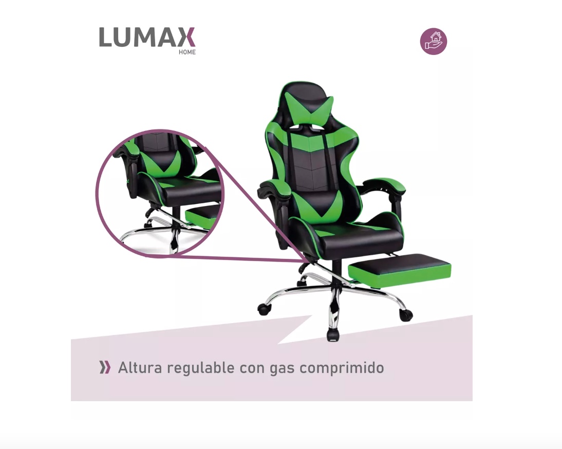 SILLA GAMER LUMAX ROM CON APOYAPIES VARIOS COLORES METINCA - 4