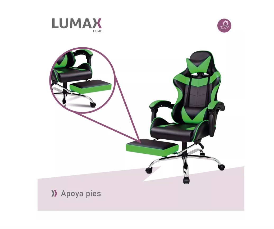 SILLA GAMER LUMAX ROM CON APOYAPIES VARIOS COLORES METINCA - 5