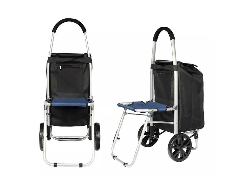 CARRITO DE COMPRAS PLEGABLE CON SILLA FERIA, SUPERMERCADO - 4
