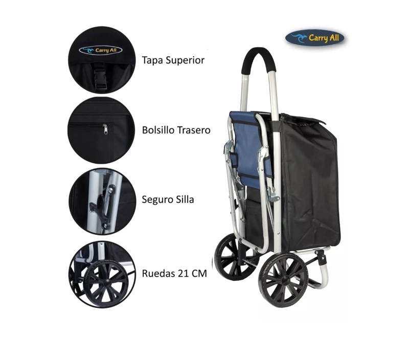 CARRITO DE COMPRAS PLEGABLE CON SILLA FERIA, SUPERMERCADO - 5