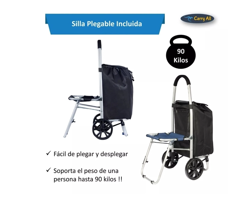 CARRITO DE COMPRAS PLEGABLE CON SILLA FERIA, SUPERMERCADO - 6