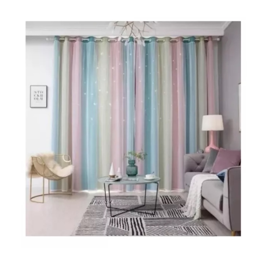 2PIEZAS CORTINAS BLACKOUT PARA NIÑOS 132X214CM CON ESTRELLAS - 1