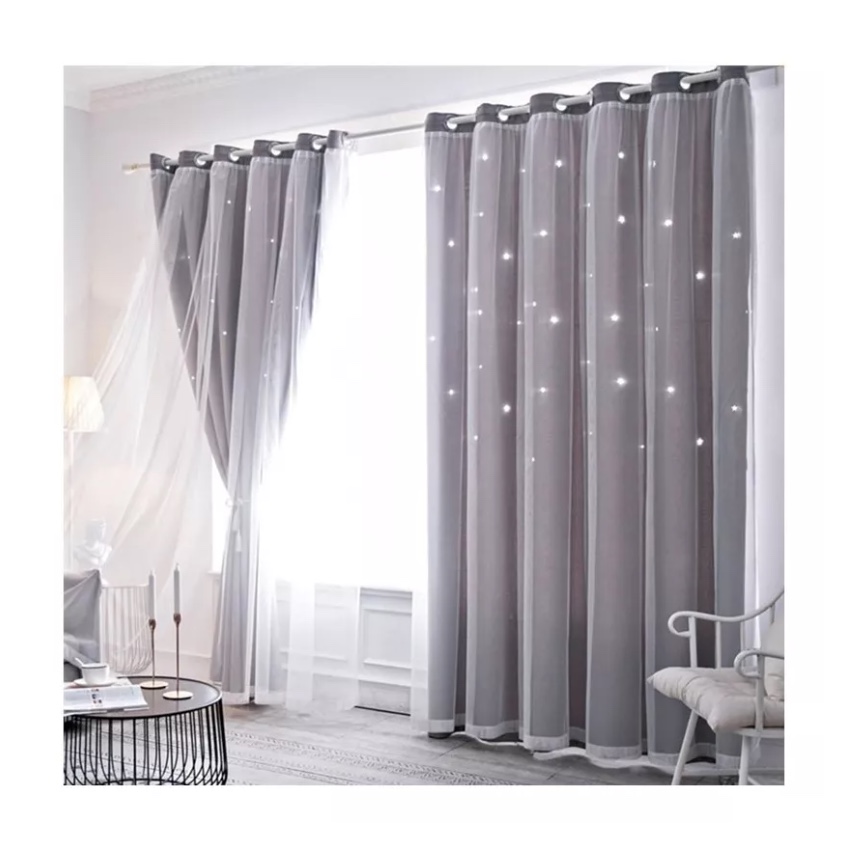 CORTINAS TELA+VISILLO ESTRELLA HUECA 150CM X 240CM (2 PAÑOS) - 1