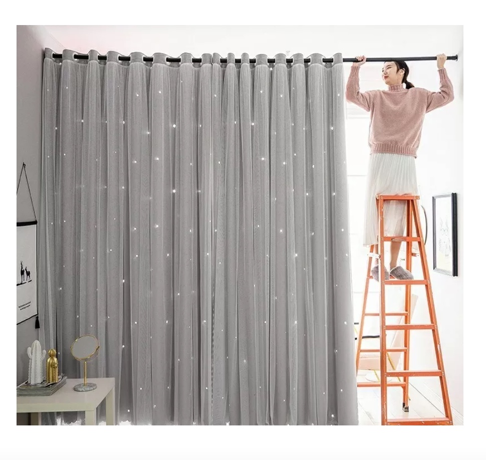 CORTINAS TELA+VISILLO ESTRELLA HUECA 150CM X 240CM (2 PAÑOS) - 2