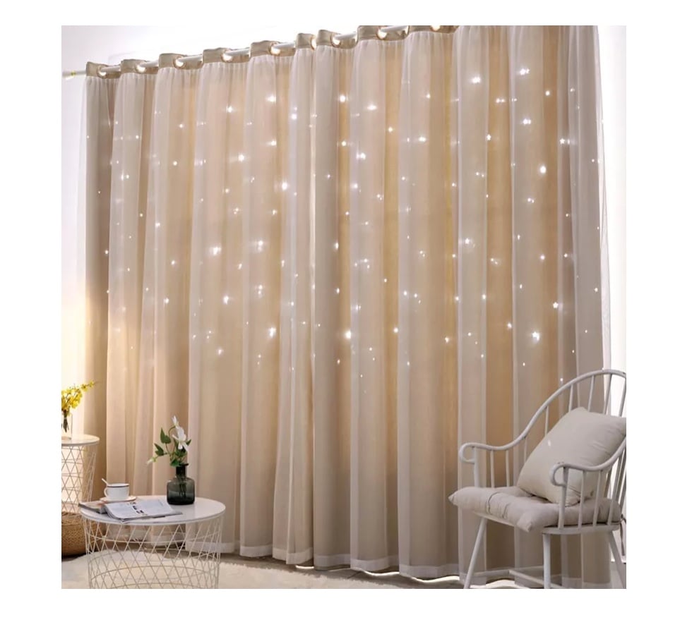 CORTINAS TELA+VISILLO ESTRELLA HUECA 150CM X 240CM (2 PAÑOS) - 1