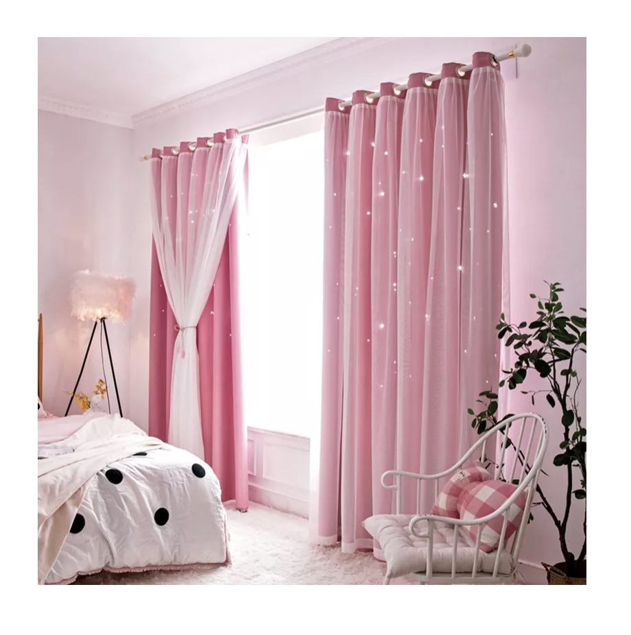 CORTINAS TELA+VISILLO ESTRELLA HUECA 150CM X 240CM (2 PAÑOS) - 1
