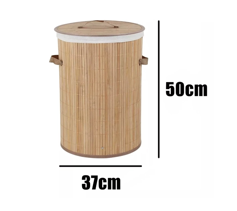 CESTO CANASTO ROPA SUCIA BAMBU REDONDO 50 CM CON TAPA Y ASAS - 2