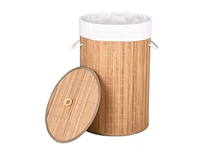 CESTO CANASTO ROPA SUCIA BAMBU REDONDO 50 CM CON TAPA Y ASAS - 3