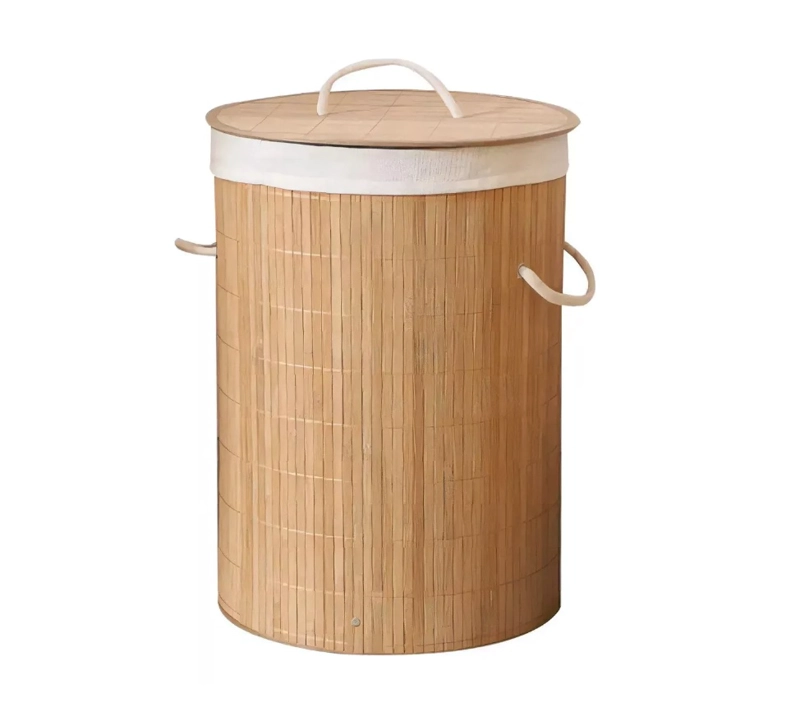 CESTO CANASTO ROPA SUCIA BAMBU REDONDO 50 CM CON TAPA Y ASAS - 5