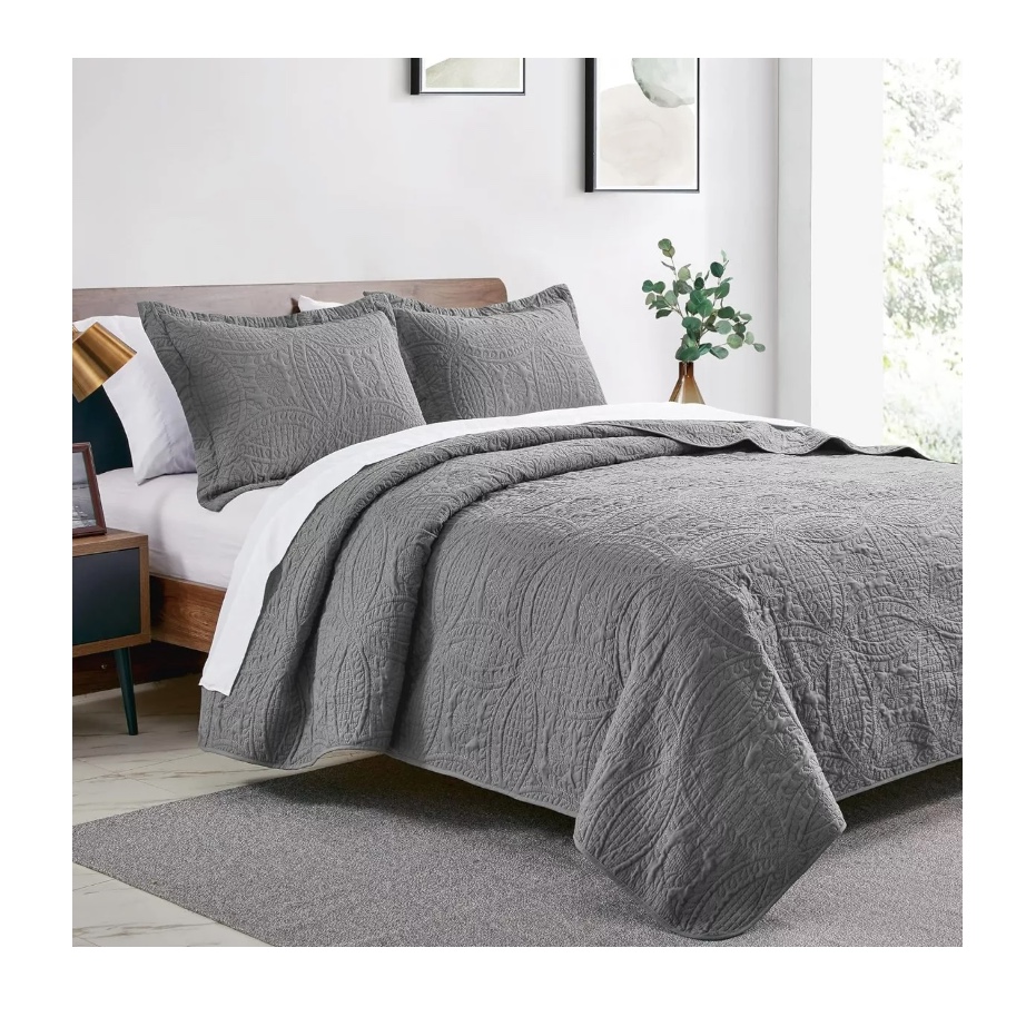 CUBRECAMA RIQUI GRIS QUILT REVERSIBLE KING + 2 FUNDA ALMOHADA - 1